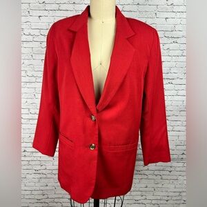 Vintage red elongated 10% wool blazer with 2 pockets & shoulder pads size: 5/6